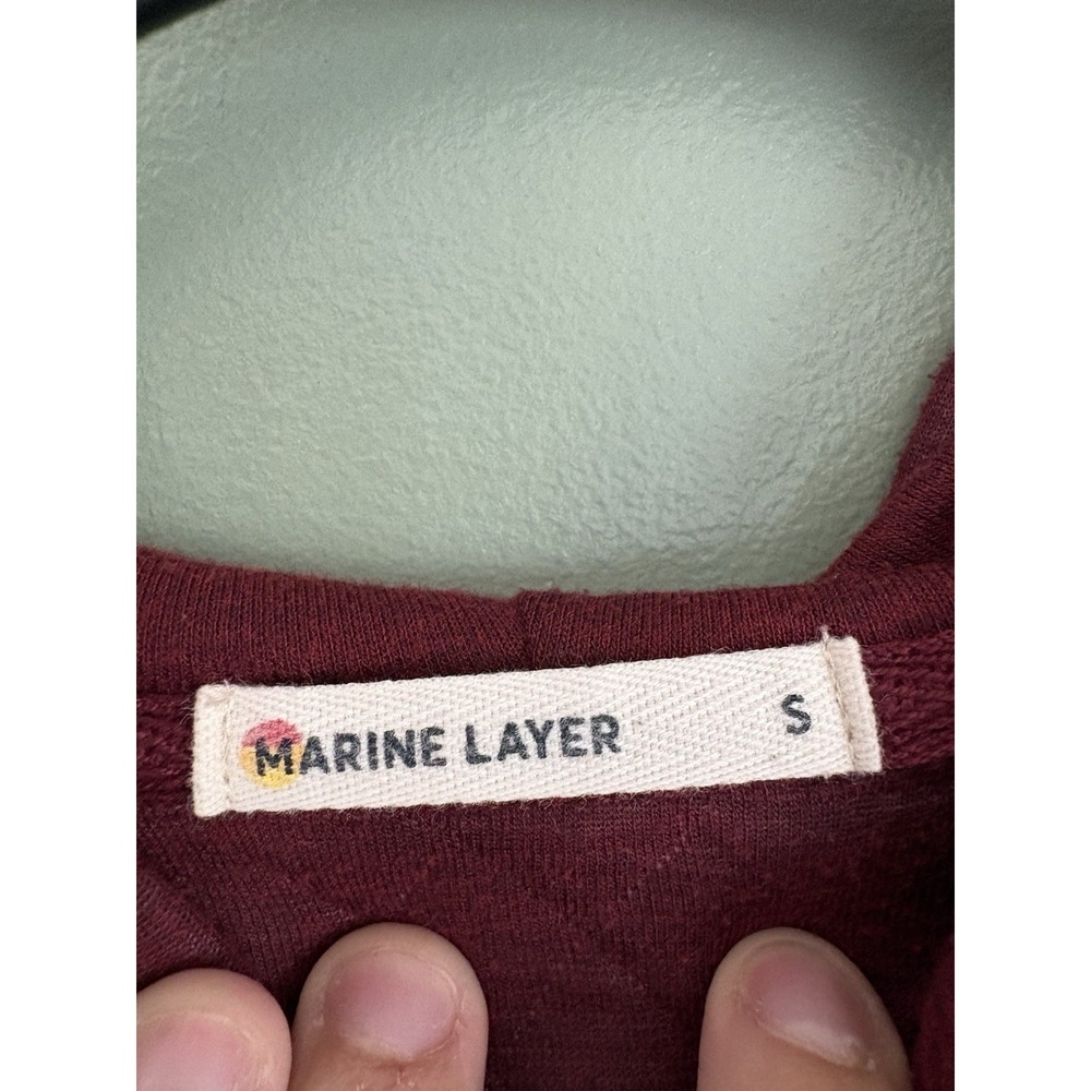 Marine Layer Corbet Quilted Women's Burgundy Solid Knit Pullover Hoodie S - Picture 2 of 6